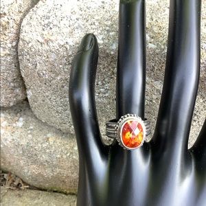 Silver Ring Oval Orange Center Stone Sz 7